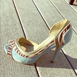 Denim zebra heels